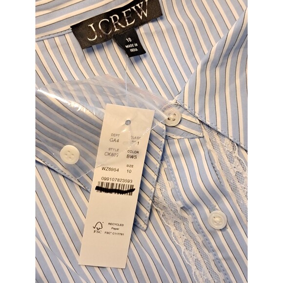 J.Crew Wren Lace-Trim Shirtdress in Stripe Blue White CK807 $188  Size 10NWT - Picture 6 of 13
